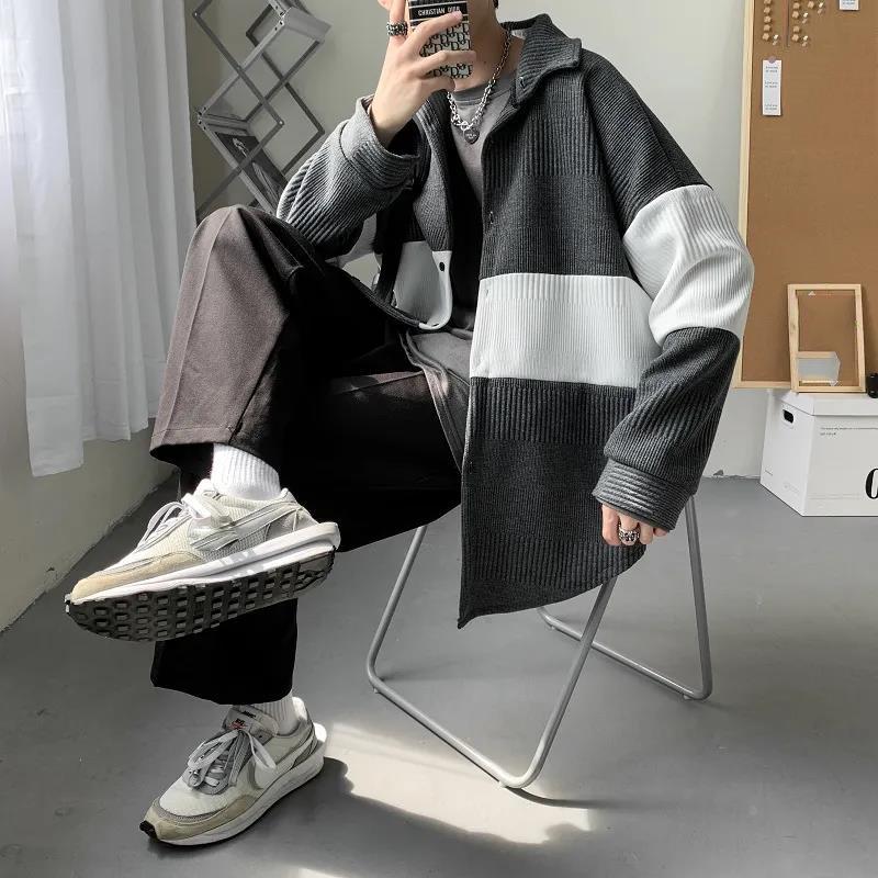 Sweater Cardigan Coat Men's Loose Stitching Color Thickened Knitted Cardigan Coat Warm and Comfortable Breathable Men's Sweater