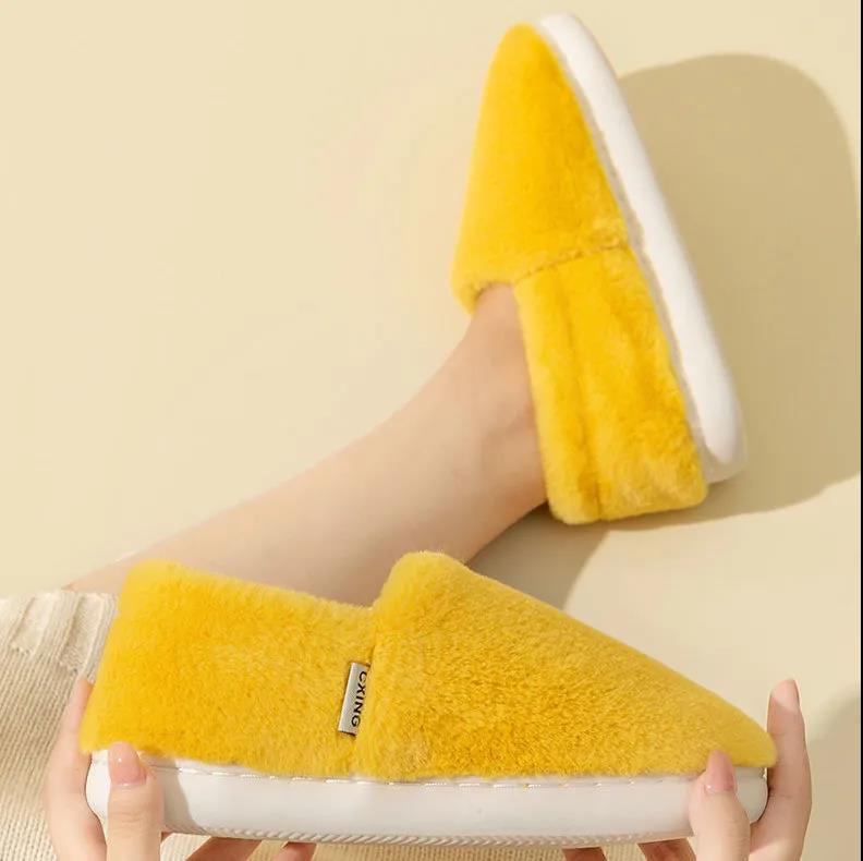 Winter House Women Fur Slippers Soft Memory Foam Sole Cute Cartoon Bedroom Ladies Fluffy Slippers Couples Plush Shoes