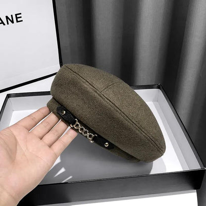 Chain Beret Women's Autumn and Winter Woolen Warm Hat Retro Painter Hat