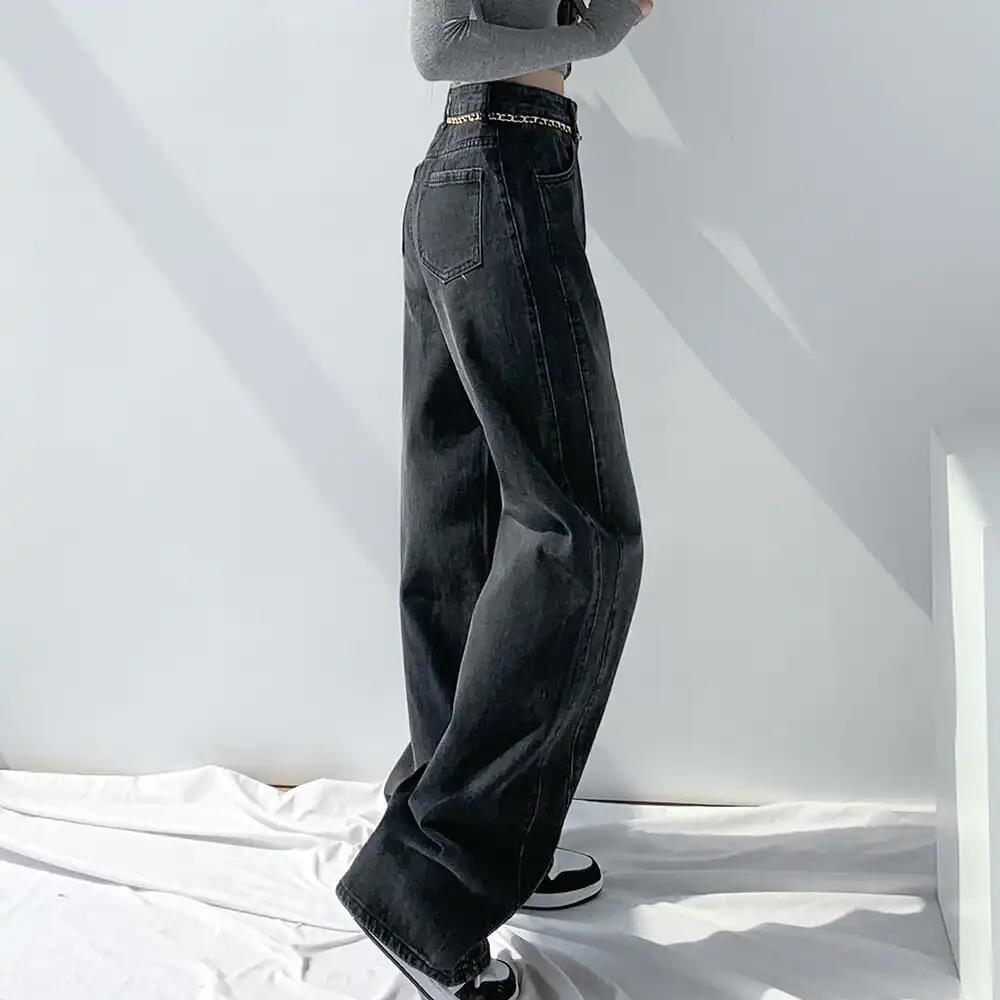 Black Spring and Autumn High Waist Loose Straight Wide Leg Mopping Pants Jeans Women's 2022 New Design Sense Niche