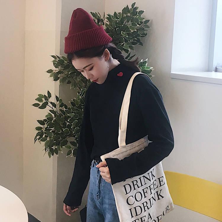 Pofulove Student Slim Wild Clothes Winter Plus Velvet Long Sleeve Half Turtleneck Bottoming Shirt