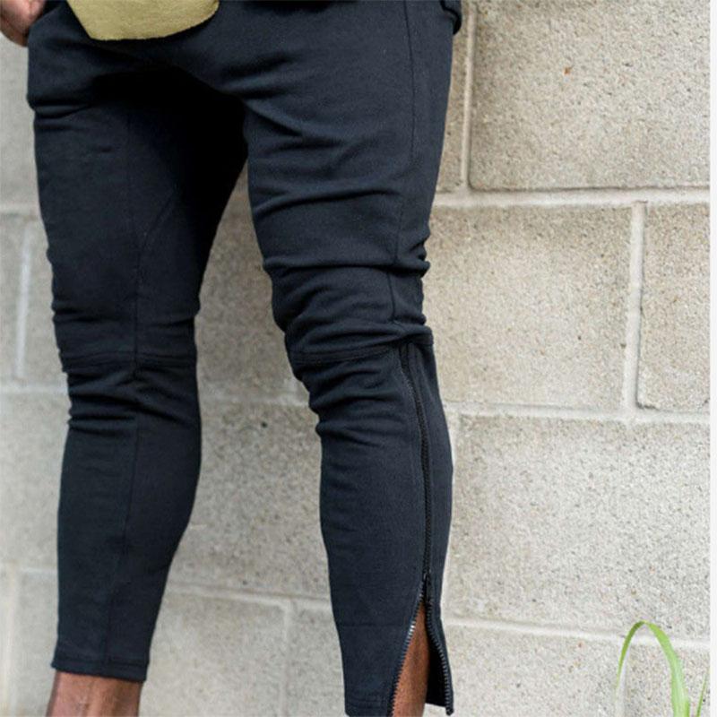 Solid Color Muscle Fitness Sports Running Trousers Men's Beam Mouth Slim Cotton Foot Mouth Zipper Pants