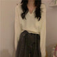 Autumn and Winter Students Lazy Wind V-neck Long-sleeved Sweater Loose Outer Wear Pullover Sweater Women