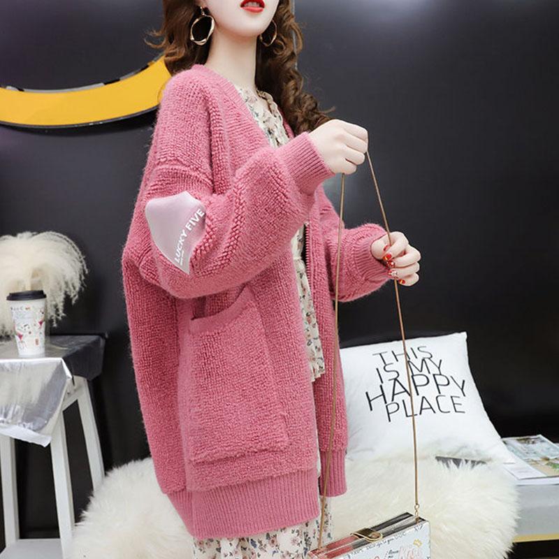 Autumn and Winter Zipper Casual Sweater Loose All-match Knit Top Pure Color Simple Female Jacket