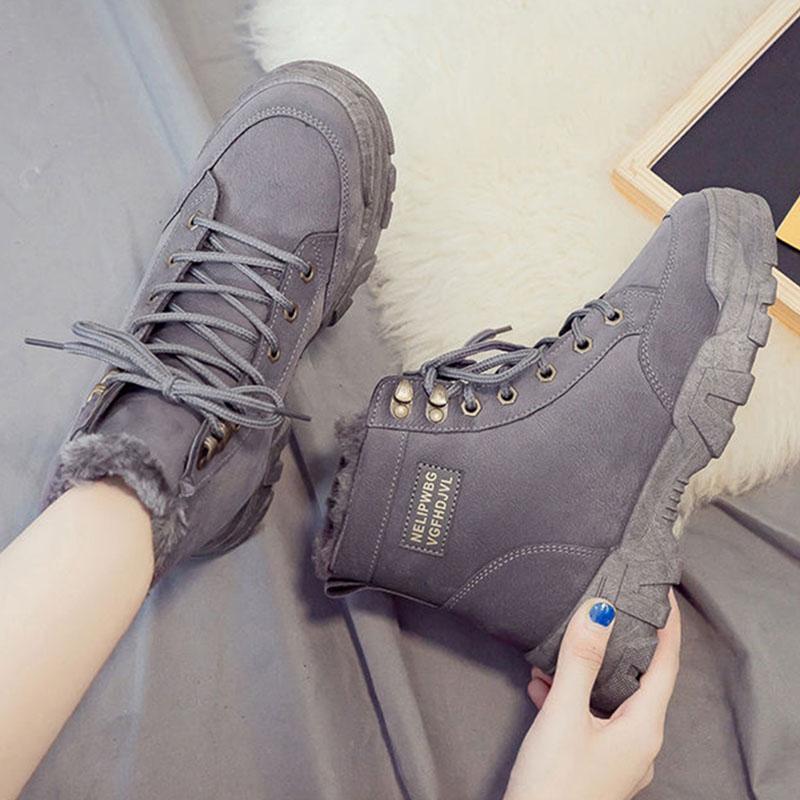 Women Warm Ankle Boots Winter Thick Sole Casual Plus Velvet Leather Shoes Women  Short Snow  Boots Footwear Size 35-41