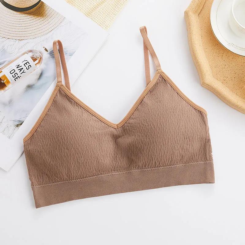Korean Version Simple Solid Color Breathable Girl Short Beautiful Back Backing Suspender Wrap Bra Vest Bra