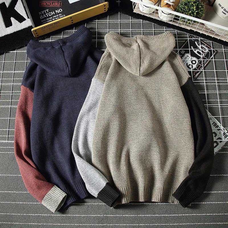 Autumn and Winter Sweater Men's Personality Color Matching Hoodie Loose Large Size Thick Sweater Warm Jacket