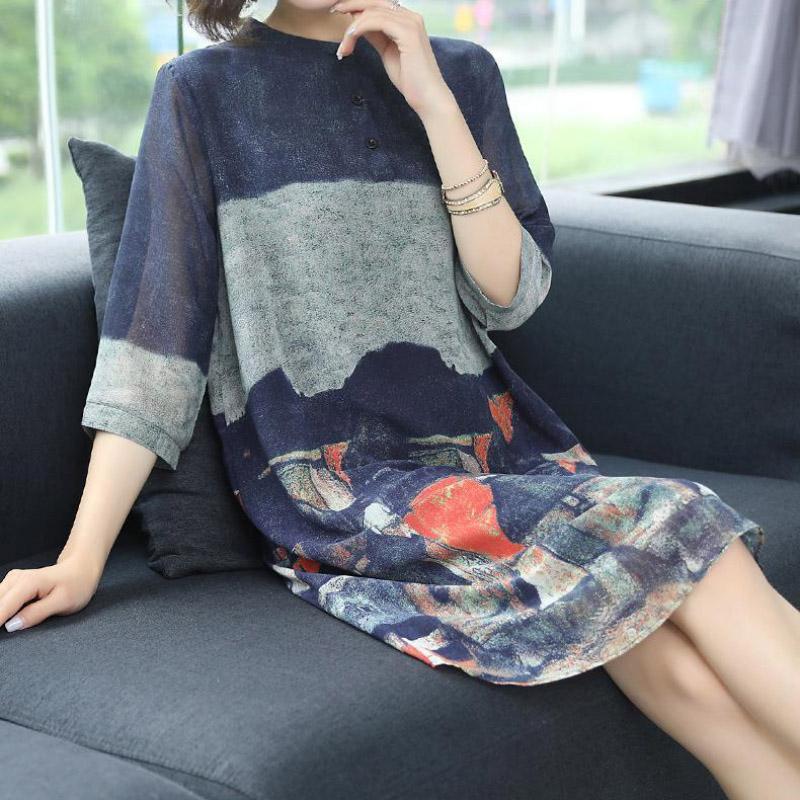 Summer Floral Printing Pocket Dress Summer Short Sleeve Slim Shirt Big Hem Short Skirt