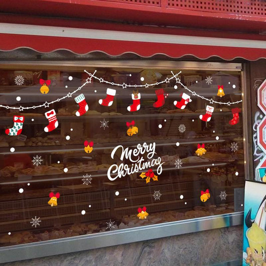 Christmas Socks Wall Stickers Shop Window Glass Doors Windows Background Decoration