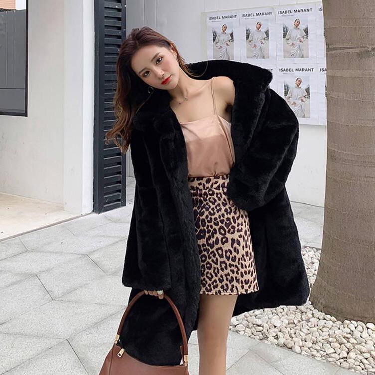 Women's Faux Fur Coat Solid Loose Soft Rabbit Fur Coat  Winter Casual Coat  Female Outwear Overcoat