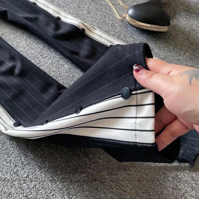 Thin Summer Fashion Trend Loose Straight Mopping Trousers Stitching Striped High Waist Wide Leg Casual Pants Women