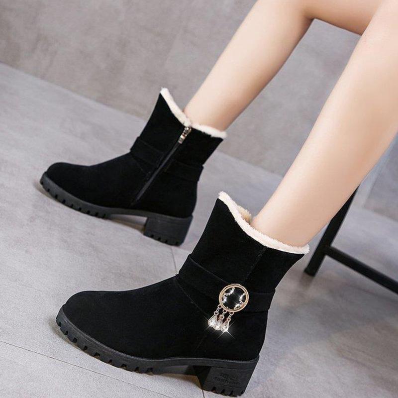 Snow Boots Ladies Short-tube Student Short Boots Winter Plus Velvet Flat-bottomed Warmth In The Tube Cotton Shoes Increase In Women's Shoes