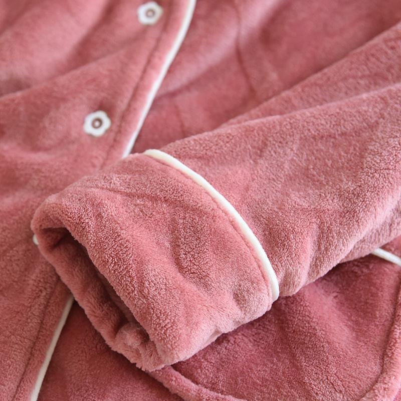 Winter Sleepwear Set Women Coral Fleece Pajamas Suits Flannel Thick Velvet Warm Homewear with Pockets Tops and Pants Long Sleeve Turn-down Collar