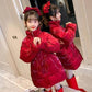 Girls' Cotton-padded Clothes Winter Children's Clothes Foreign Style Beautiful Red Girls' Down Jackets Plus Velvet Thickening Children Jackets