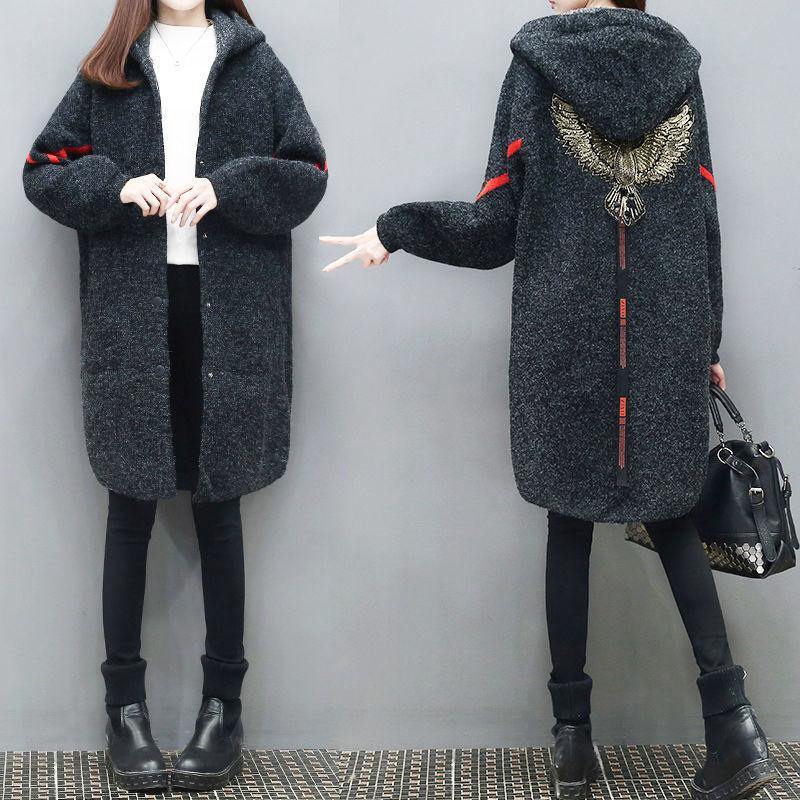 Autumn and Winter Plus Size Loose Sweater Mid-length Knitted Cardigan Jacket Jacquard Pattern Female Jacket