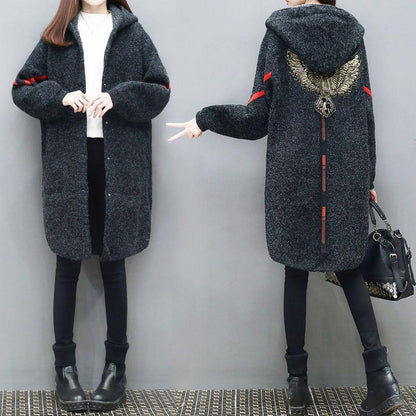Autumn and Winter Plus Size Loose Sweater Mid-length Knitted Cardigan Jacket Jacquard Pattern Female Jacket