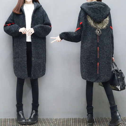 Autumn and Winter Plus Size Loose Sweater Mid-length Knitted Cardigan Jacket Jacquard Pattern Female Jacket