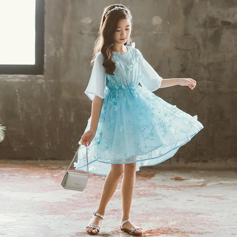 Girls' Dress 5-sleeve Summer Korean Style Version Children's A-line Princess Skirt Children's Mesh Skirt