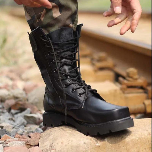 Outdoor Men's Leather Boots Worker Boots Steel Plate Mountaineering Boots Breathable Wool Boots