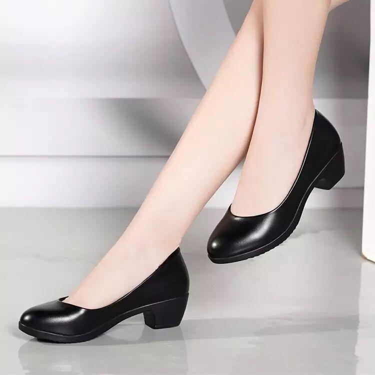 Shoes for Women PU Leather Black Shoes Square Heels Pumps Office Ladies Shoes Fashion Design Sexy