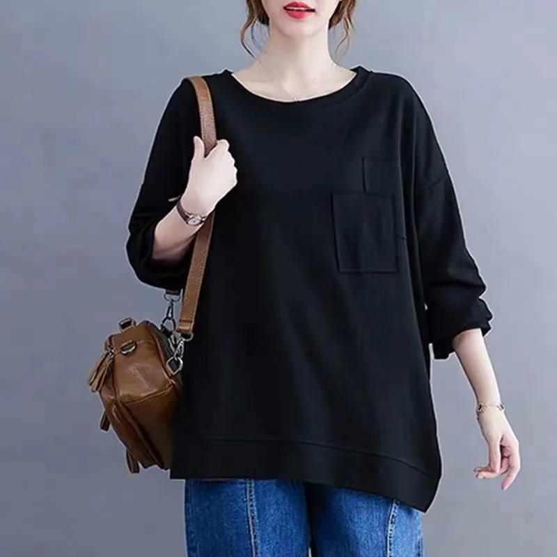 Spring and Autumn Models Plus Fertilizer Plus Size Long-sleeved Sweater Women's Loose T-shirt Sweatshirts