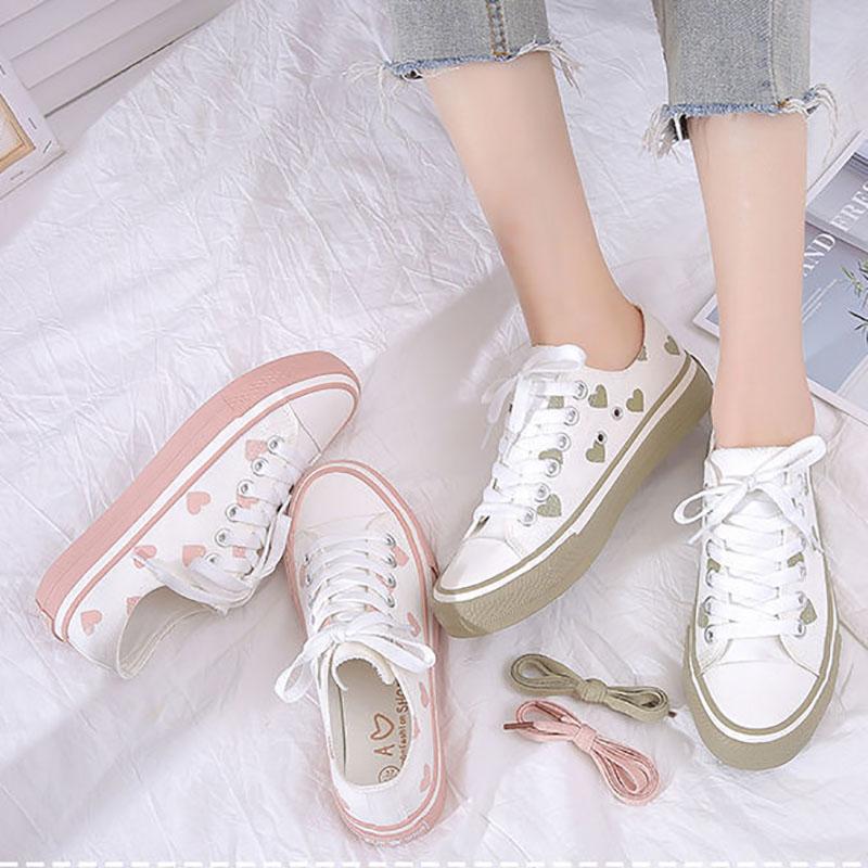 Girls Love Board Shoes Fashion White Shoes Women Korean Style Flat Student Canvas Shoes Women
