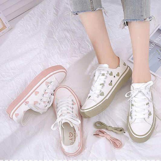 Girls Love Board Shoes Fashion White Shoes Women Korean Style Flat Student Canvas Shoes Women