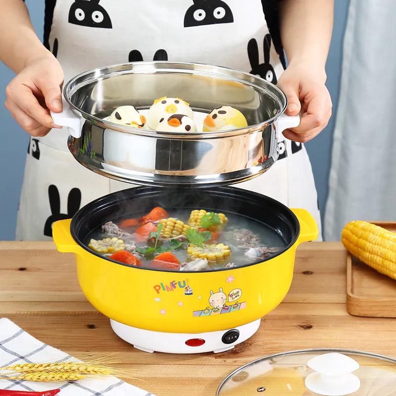 1000W Double Gear Electric Heat Pot 28cm Non-stick Cookware Boiling Soup Pot with 1 Steamer for Family