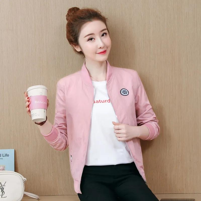 Women's Short Stand Collar Coat Baseball Jacket Loose Double Layer Lining Solid Color Zip Top Jacket