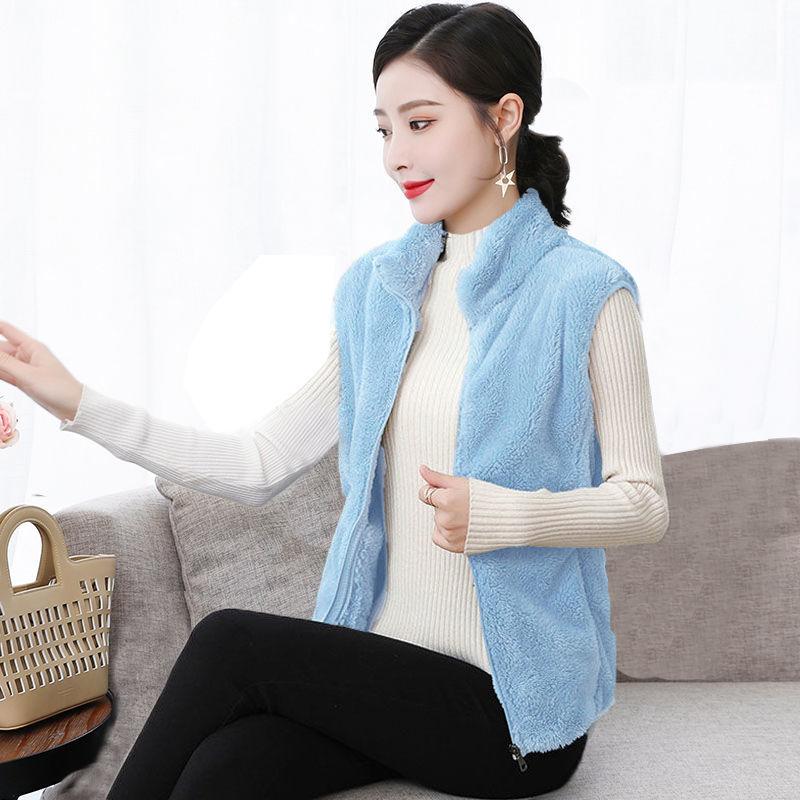 Coral Fleece Warm Outer Wear Women's Vest Double-sided Fleece Vest Stand-up Collar Zipper Sleeveless Jacket Women's Warm Vest
