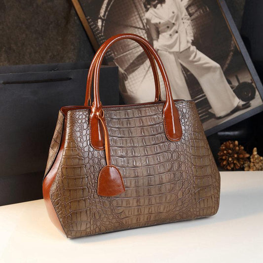Crocodile Grain Leather Texture Women's Bag Autumn and Winter Fashion Shoulder Handbag Middle-aged Mother Elegant Shopping Bag