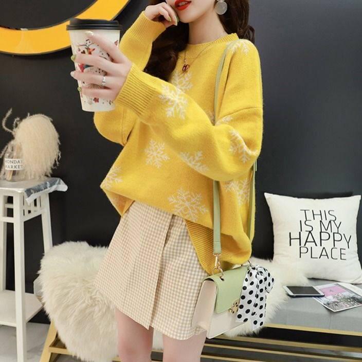 Multi-color Snowflake Women Soft Sweater Solid Color Turtleneck Bottom Knitwear Crop Top