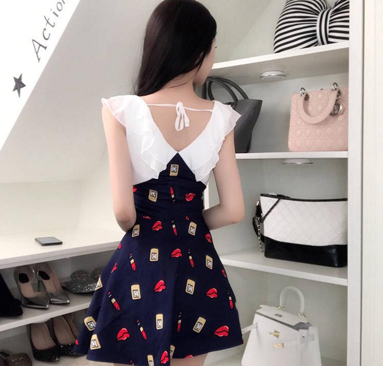 Summer Printed Dress Sexy Lace Slash Neck Off-shoulder Party Club Dress Strapless Dress