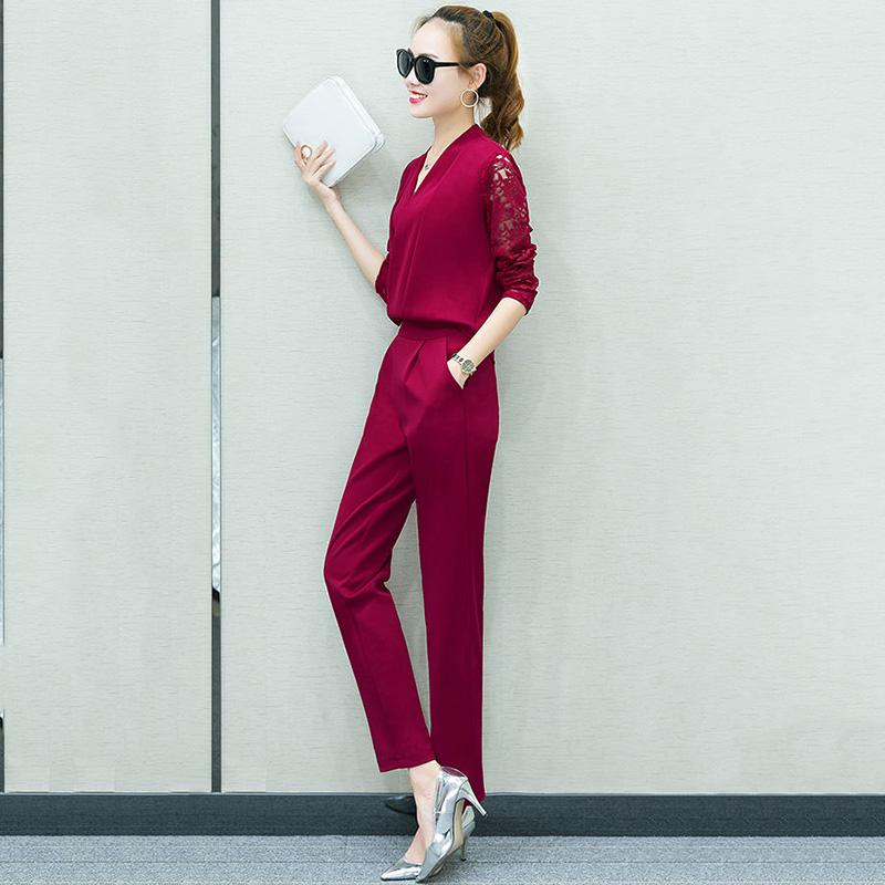 Chiffon Shirt + Foot Pants Casual Small Fragrance Ladies Professional Suit Women's Two-piece Casual and Comfortable