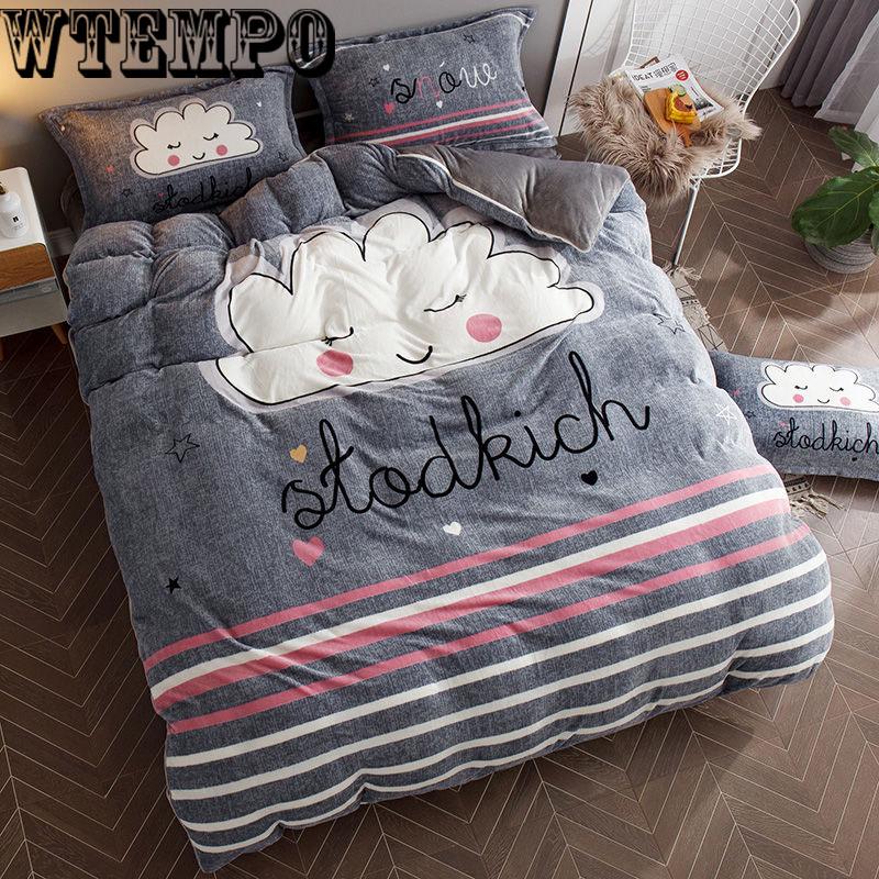 Warm Flannel Four-piece Double-sided Quilt Cover Cartoon Winter Coral Fleece