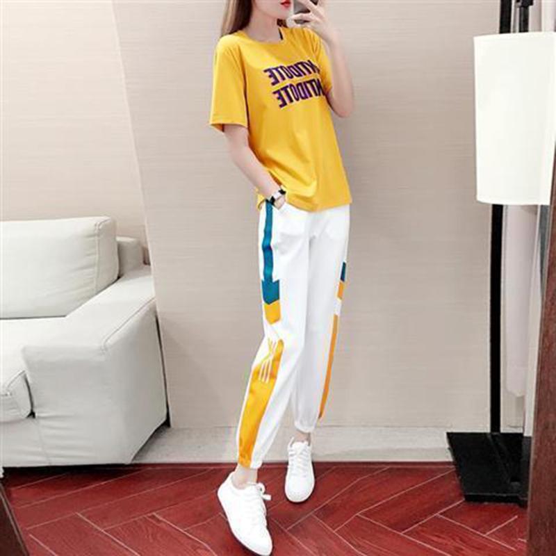 Sports and Leisure Women's Spring and Summer Small Daisy Loose Pants Short-sleeved Two-piece Cute Sports Suit Beautiful and Comfortable