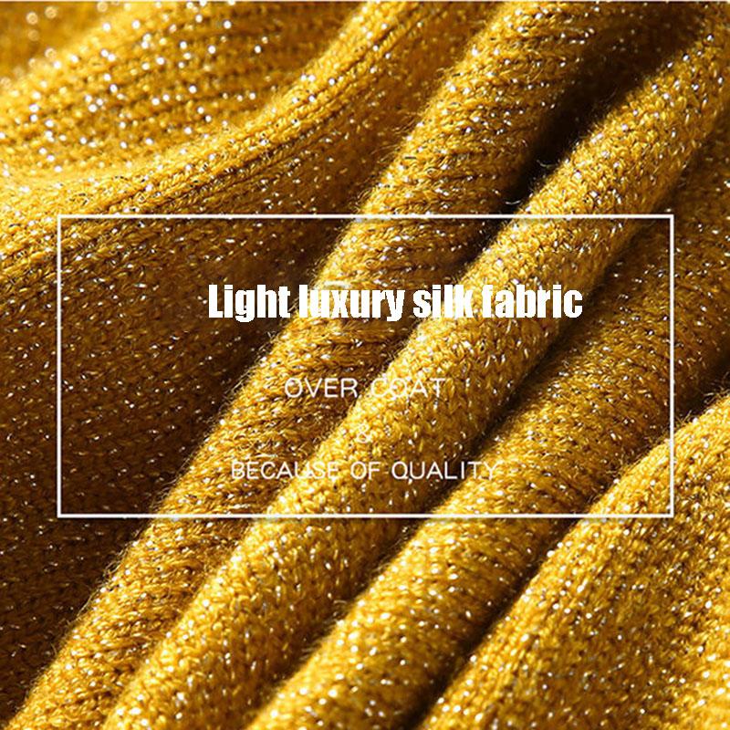 Women Solid Shiny Lurex Sweaters Autumn Winter ladies Long Sleeve Pullover Tops Heaps Collar knit Sweater