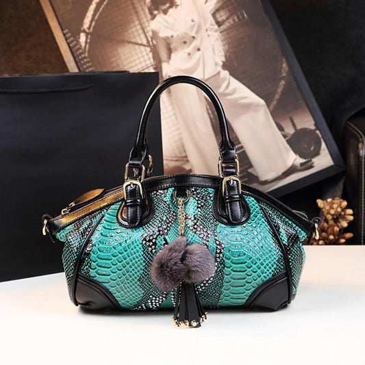 Genuine Leather Single Shoulder Bag Wild Fashion Middle-aged Ladies Shopping Bags Personalized Snake-print Messenger Bag