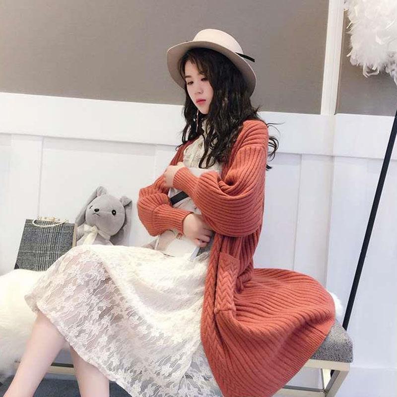 Spring and Autumn Loose Cardigan Sweater Mid-length Knitted Thicken Top Fashion Simple Female Jacket