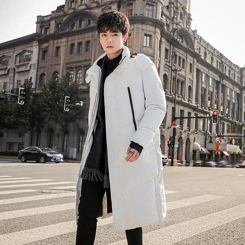 Winter Down Jacket Men's Mid-length Over-the-knee Jacket Korean Style Trend Loose Thick Warm Hooded White Duck Down Jacket