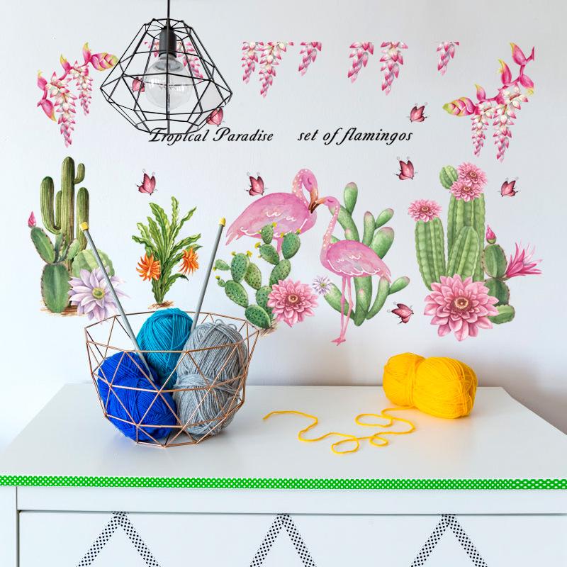 Cactus green plant animal flower wall stickers Nordic bedroom background decorative wallpaper PVC