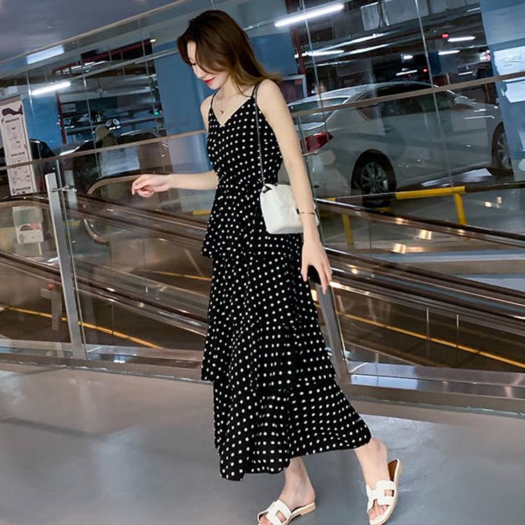 Summer Women Long Dress V-neck Sexy Spaghetti Strap Polka Dot Dress 2020 Beach Party Maxi Dress