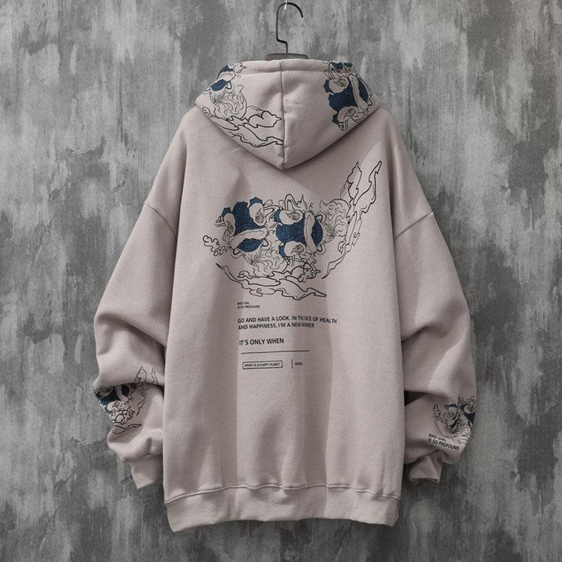 Chinese Style Wake-up Lion Print Hooded Sweater Men's 2022 Spring and Autumn New Trend Loose Small Country Tide Men's Jacket