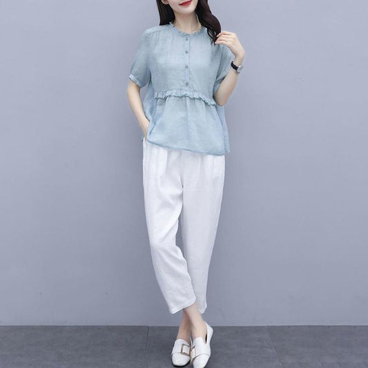 Women's Temperament Loose Thin Casual Two-piece Suit Elegant Casual Loose Suit Fabric Light Sweat-absorbent and Breathable