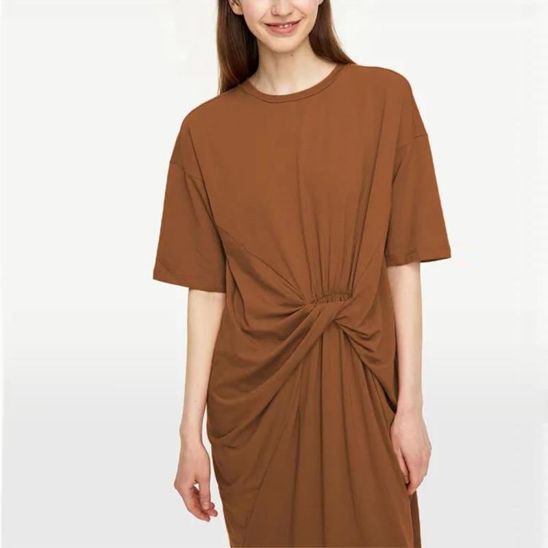 New Spring and Summer Women's Fashion Casual Twist Round Neck Loose Large Waist Dress