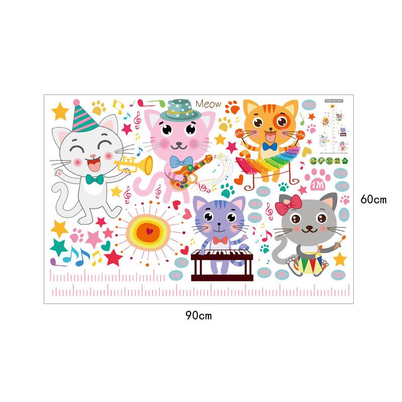 [sticker ]Five Cats Measure Children Height Wall Stickers For Kids Rooms Baby Room Nursery Bedroom