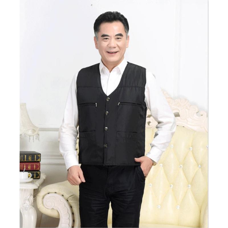 Men's Autumn and Winter Warm Cotton Vest Middle-aged and Elderly Wool Liner Padded Business Casual Loose Waistcoat Top Cardigans Vest Coat