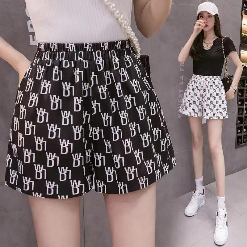 Letter High Waist Casual Shorts Women's Thin and Loose High Wide-leg Shorts Women's Casual Sports Shorts Women's Thin and Breathable