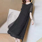 Feel Slippery Summer Black Loose Chiffon Short Sleeve Round Neck Loose Wave Point Dots Mid-length Skirt
