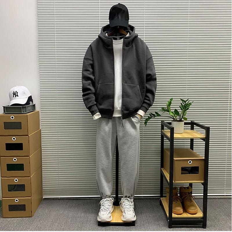 Hoodie Men's Jacket Korean Version Loose Spring and Autumn Solid Color Sweater Cardigan All-match Top Coat